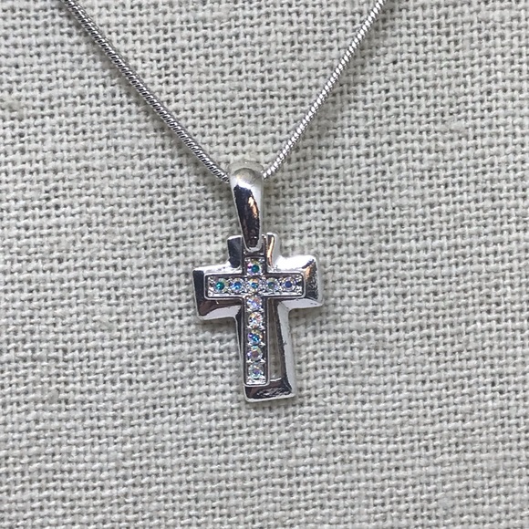 New Layered Cross Pendant Swarovski Crystals AB - Picture 1 of 7